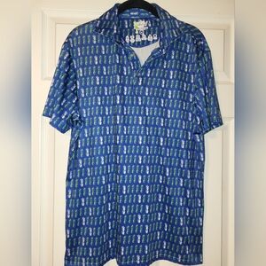 Tailorbyrd Pineapple Polo Size‎ Medium Blue Green SPF 30 Quick Dry